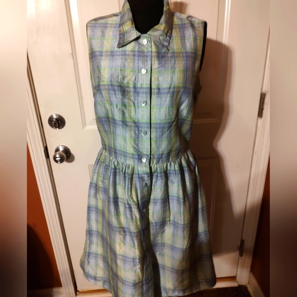 🔹💜💚🔹Beautiful Saks Fifth Avenue Genuine Silk Retro Style Button Up Dress - 8 - Picture 6 of 16